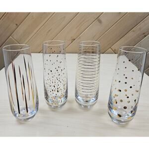 4 VTG MCM Stemless Fluted Champagne Lustre Mikasa Gold Trimmed Blown Glass